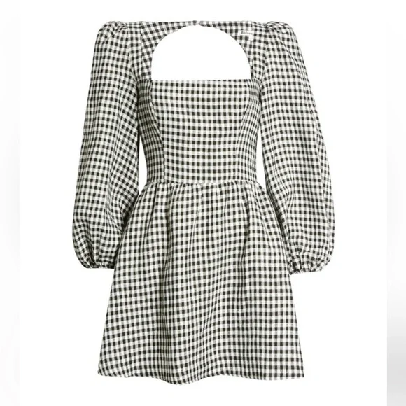 Reformation | Dresses | Reformation 4 Brodie Black Linen Gingham Mini Dress  Open Back Long Sleeve | Poshmark